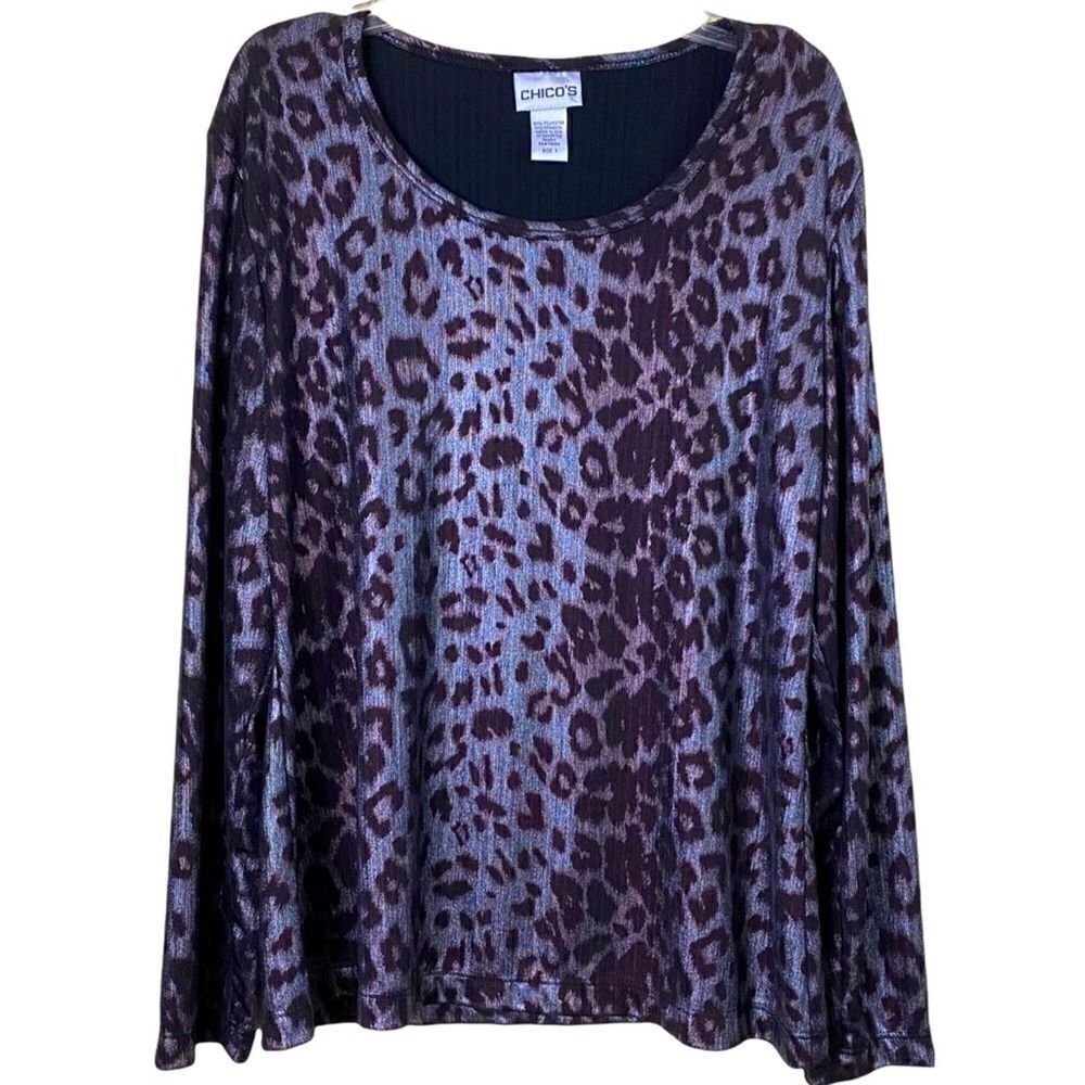 Chico's Animal Print Shimmer Scoop Neck Top Size medium